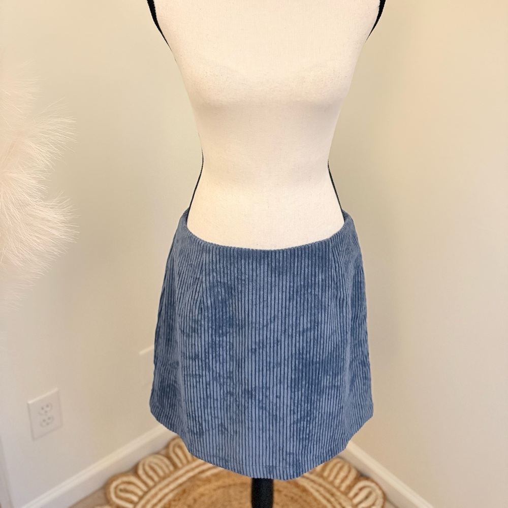 🌾 Pink Lily Blue Ribbed A-Line‎ Mini Skirt